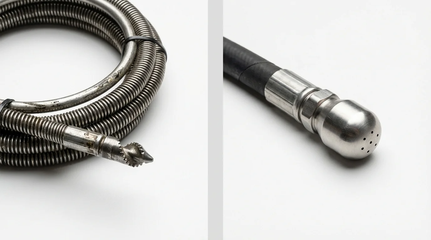 Drain snake cable and hydro jetting nozzle used for drain cleaning in Quincy, IL