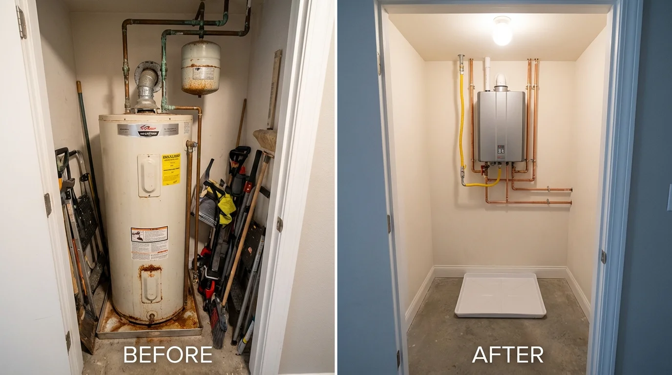 Tank water heater versus wall-mounted tankless unit comparison for Quincy, IL homeowners